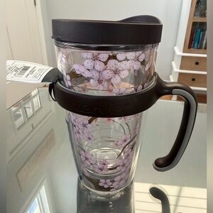 Tervis Cherry Blossom Insulated Tumbler with Brown Lid and Brown handle
